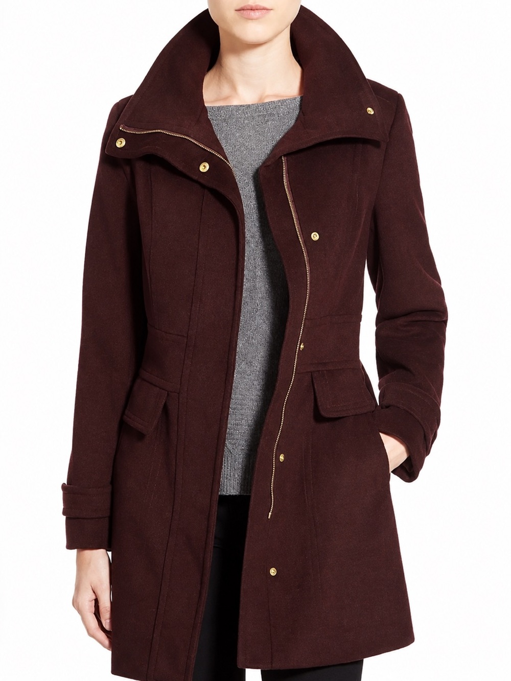 Cole Haan Signature Wool Blend Burgundy Coat Size 2